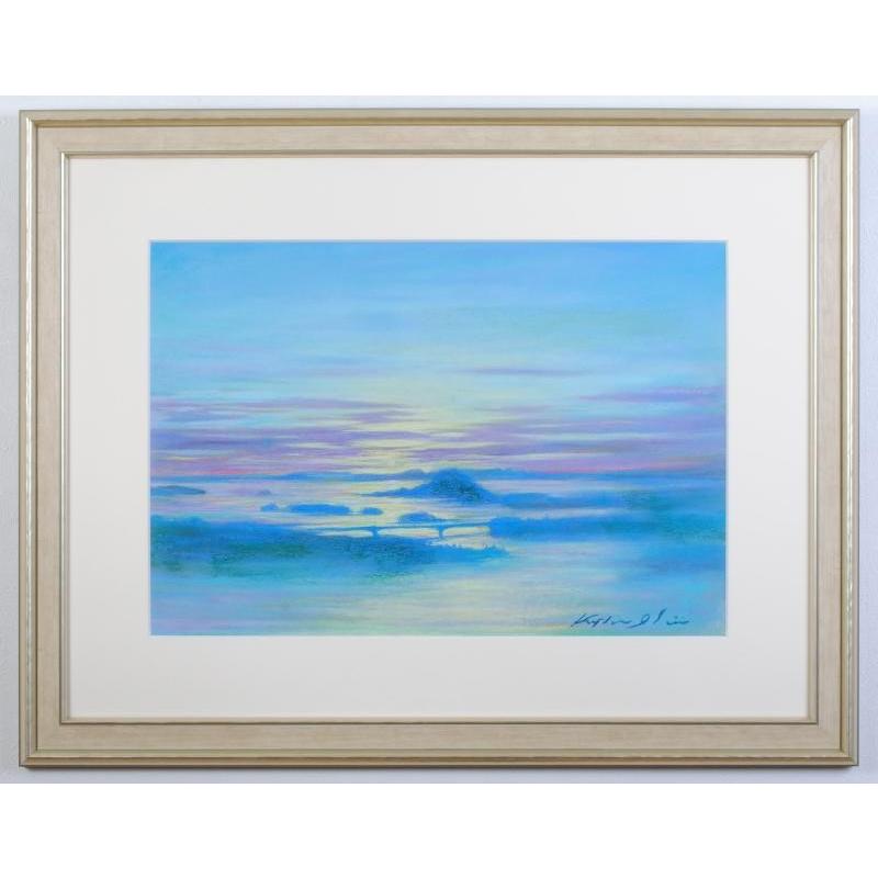 熊本 天草 風景画 絵画 パステル画 石井清 「夕日を望む」 額付き