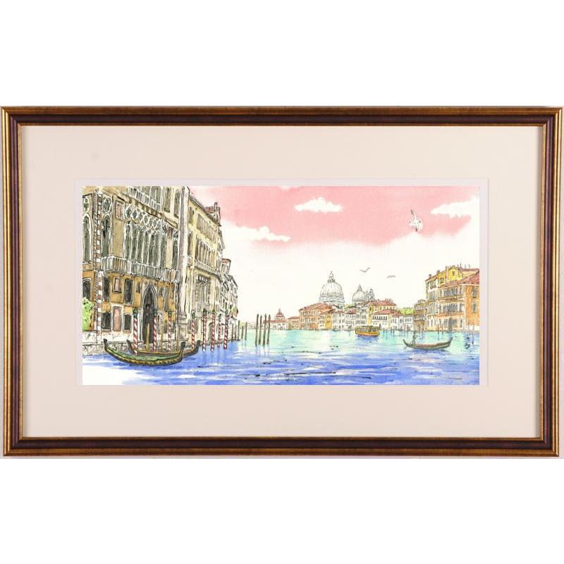 ヴェネツィアの水彩画 ポスター 額装 大きめのアート作品 ヴェネツィア