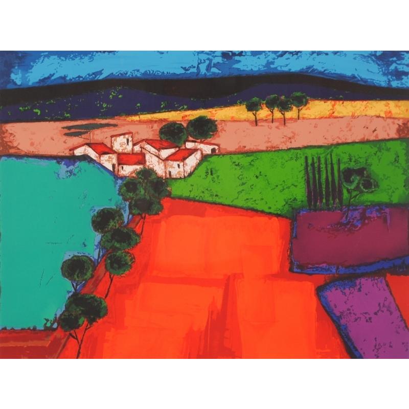 ロジェ・ボナフェ「青い丘」リトグラフ直筆サイン・エディション有り