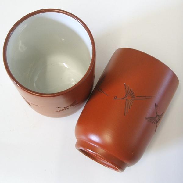 漆器 湯のみ入れ 鶴と太陽の彫刻 漆器 湯のみ入れ 鶴と太陽の彫刻