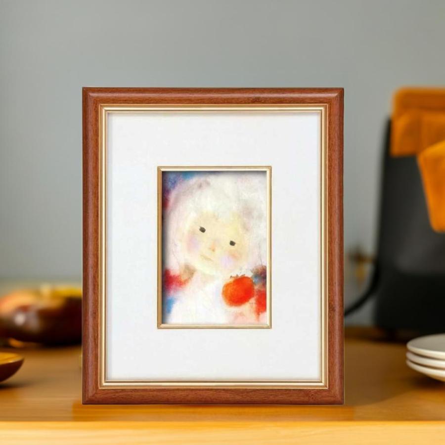 いわさきちひろ 絵画 柿を持つ少女壁掛け用 スタンド付き 額入りの絵