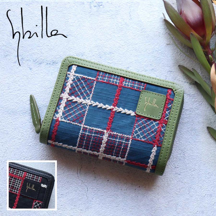 Sybilla（シビラ） 二つ折り財布 綿×牛革 チェック柄 クアドロス