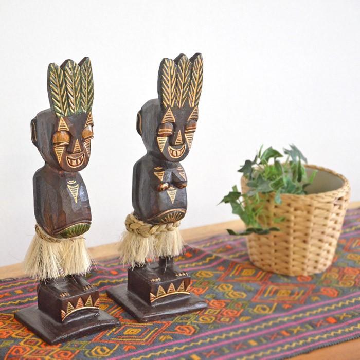 バリ島 木彫り 人形 2体セット《プリミティブ人形》H34cm エスニック