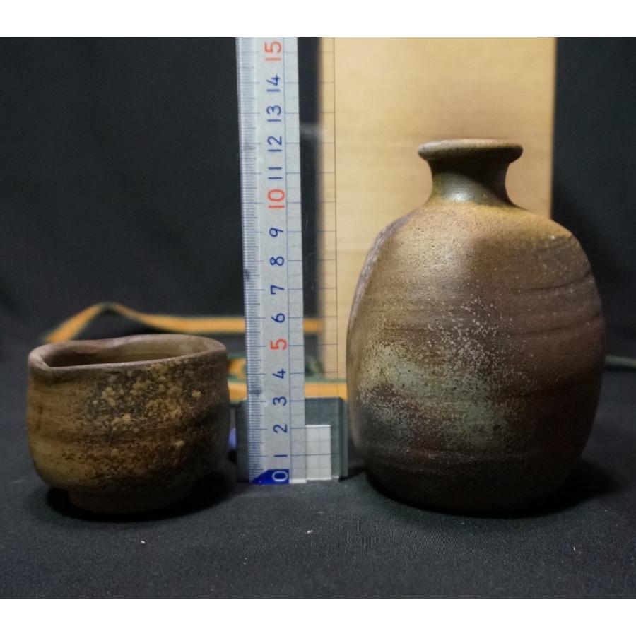 備前焼 小野田瑞穂作 備前徳利ぐい呑セット 三角変わり徳利 共箱有 酒