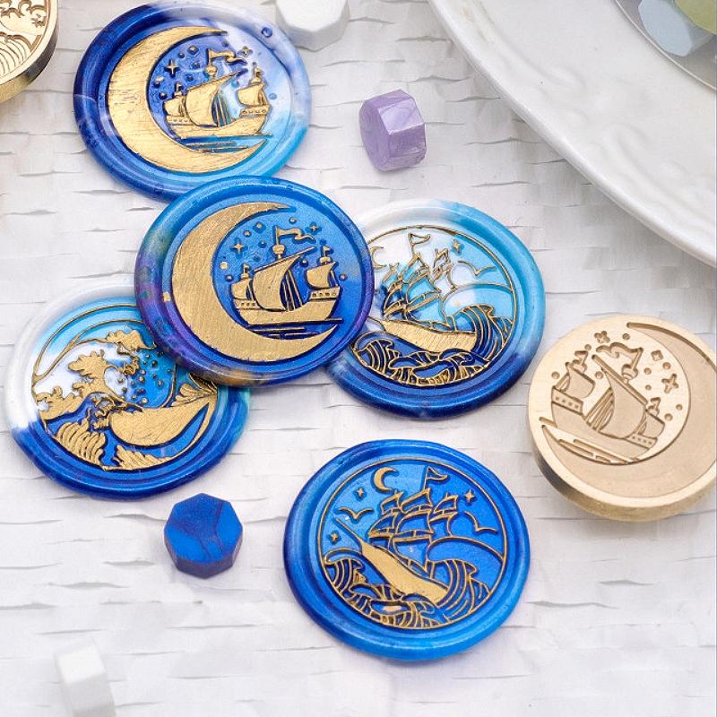 ヘッドのみ】シーリングワックス用スタンプヘッド 25mm 波と帆船