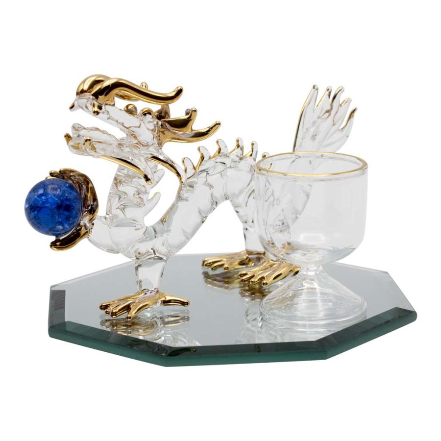 中国工芸品 青色と金色の青龍 ダンシングドラゴン 風水アイテム 富と