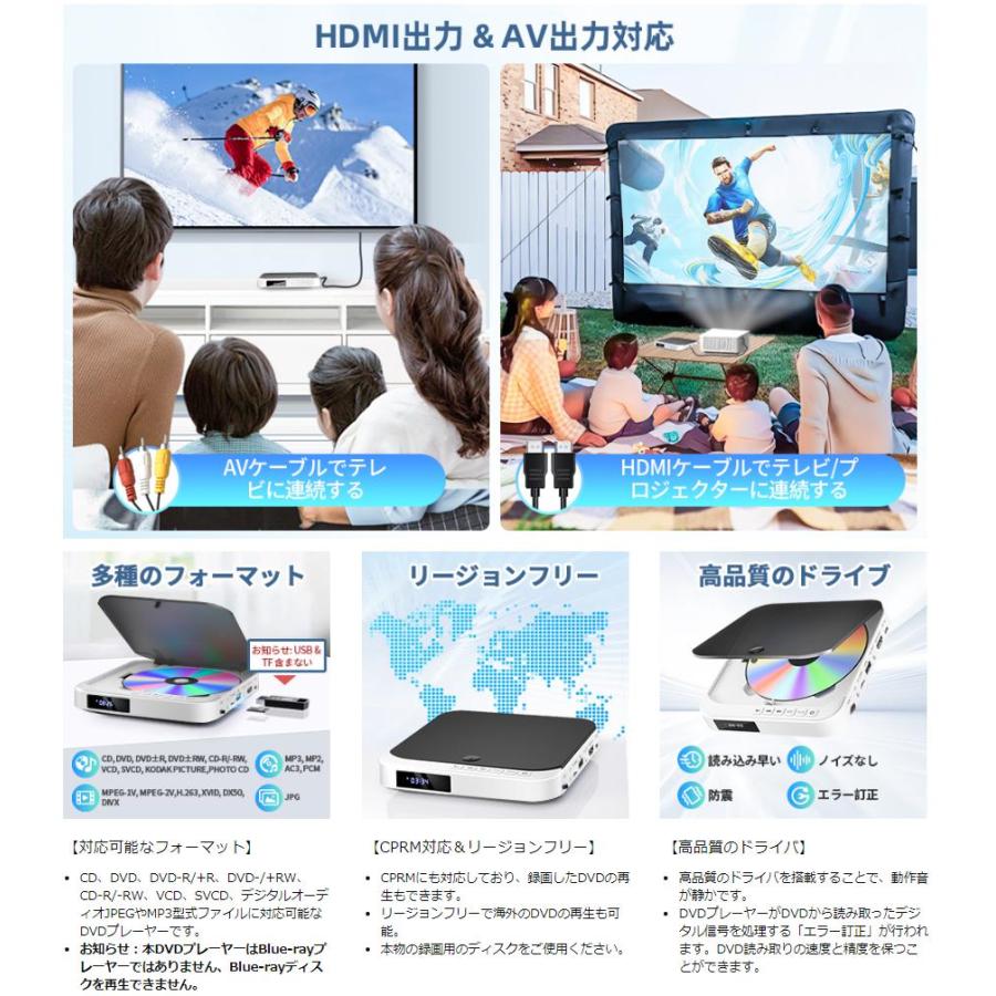 ミニ DVDプレーヤー 携帯式 リージョンフリー CPRM対応 テレビや