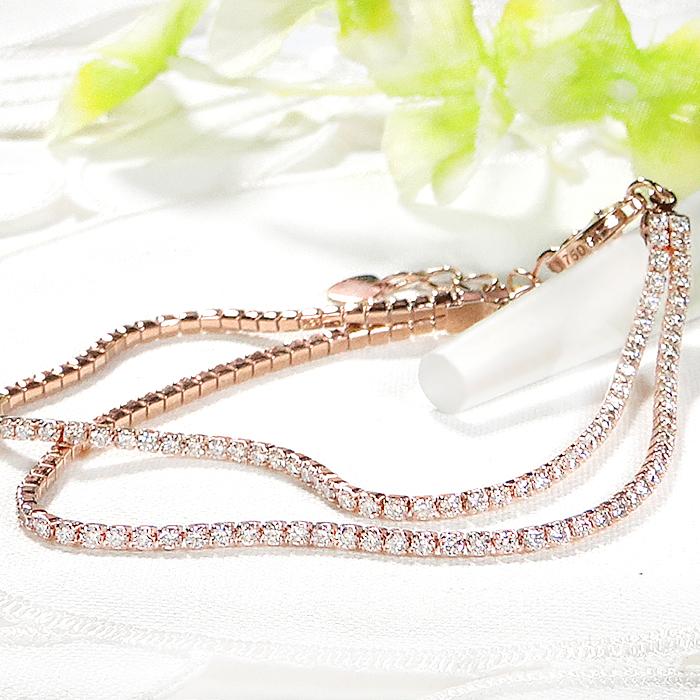 K18 YG PG 2.0ct 2連 ダイヤモンド ブレスレット 送料無料 テニス