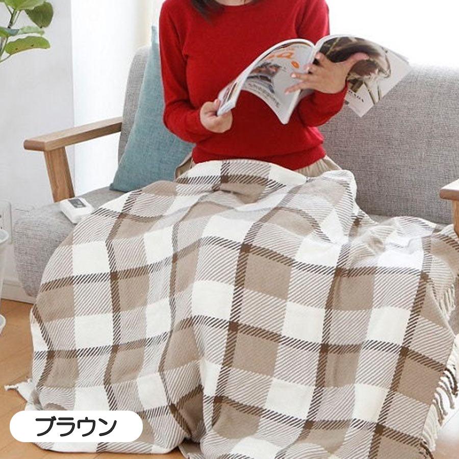 電気毛布 電磁波カット 洗える 膝掛け ベージュチェック ZENKEN 楽天