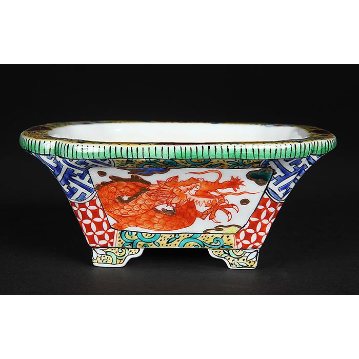 希少 赤絵山水図 九谷焼 ミニ盆栽鉢 盆栽鉢 盆栽小鉢 鉢 植木鉢 盆栽