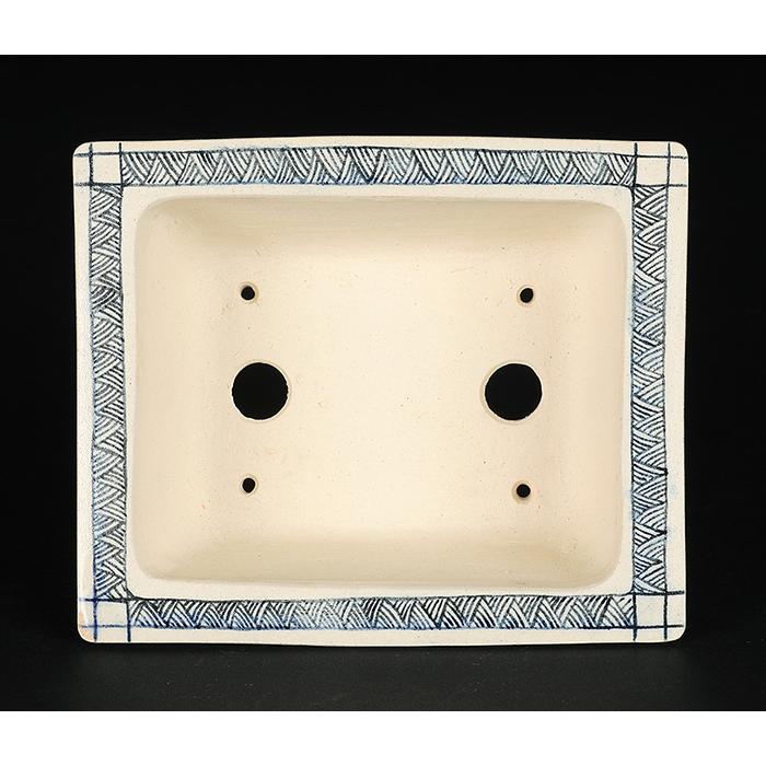 盆栽鉢 「高山染付山水図長方鉢」 植木鉢 絵付鉢 作家鉢 磁器 呉須 4号