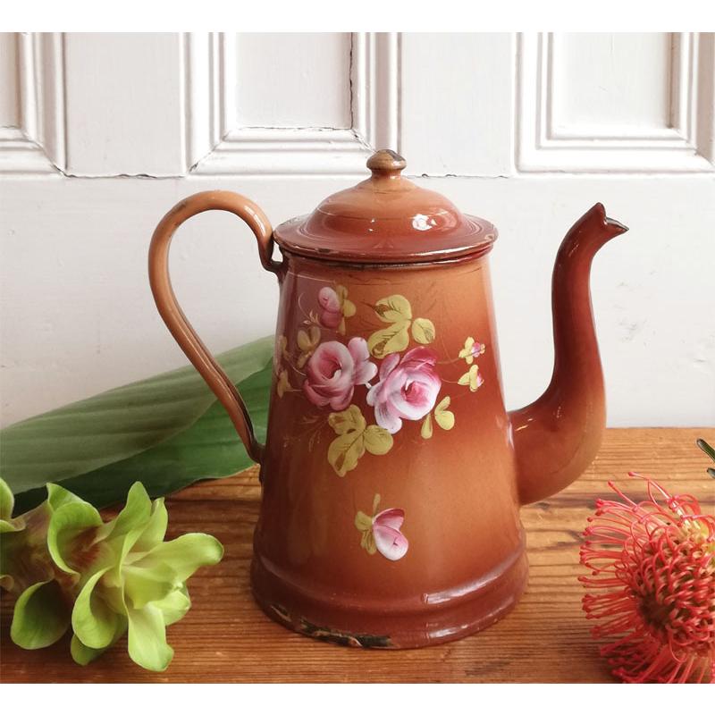 手書き 薔薇 ホーロー コーヒーポット フランスアンティーク : BAU