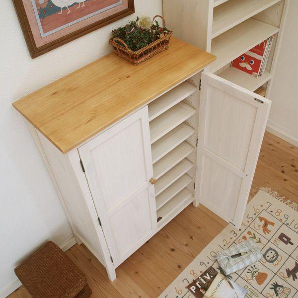 幅85cm カントリー収納本棚 高さ120cm 食器棚 パインキャビネット 下駄