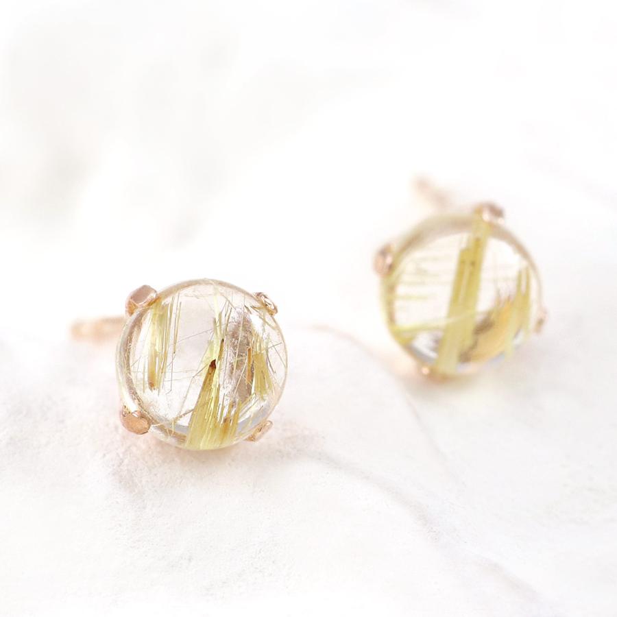 ルチルクォーツ ピアス 18金 ピンクゴールド K18 シンプル レディース