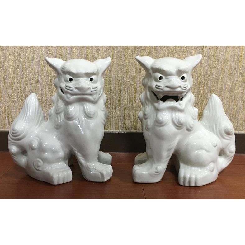 シーサー置物 大立ち 白 シーサー 琉球焼 ペアー やちむん 沖縄伝統