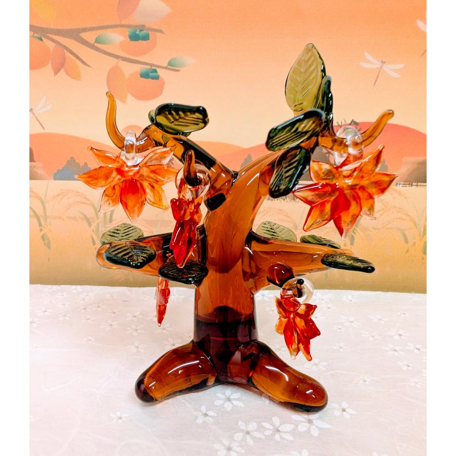 ガラス細工 もみじの木（L) ミニチュア 雑貨 置物 小物 秋 木 : きたの