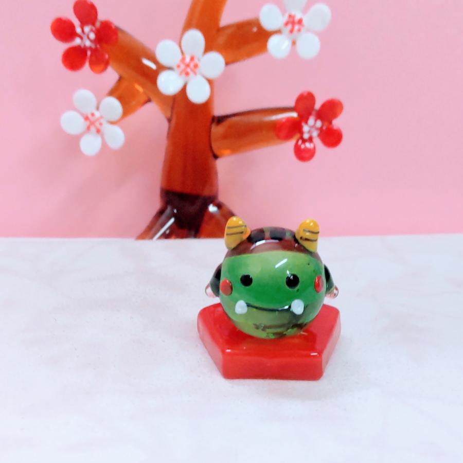 ガラス細工 おにまる君（緑）ミニチュア 雑貨 置物 小物 節分 鬼