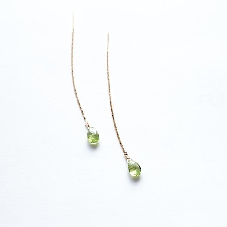 天然石 ピアス K18 18金 ペリドット チェーンピアス アメリカンピアス