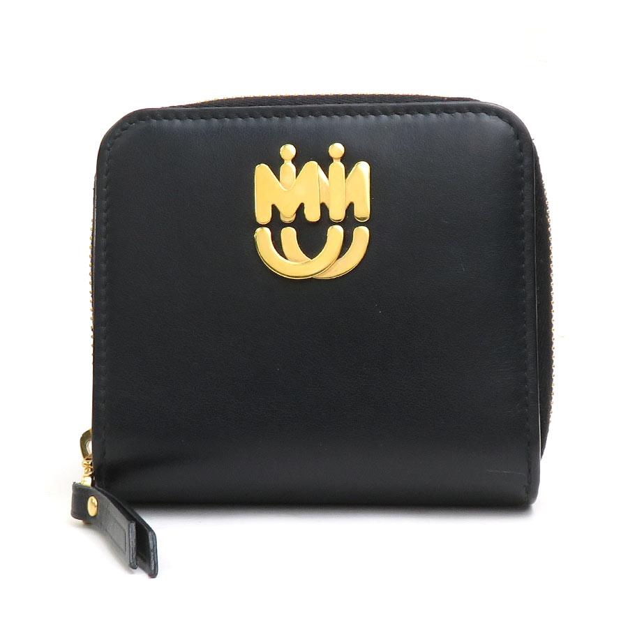 miu miu（ミュウミュウ） 二つ折り財布 レザー ブラック : ブランド