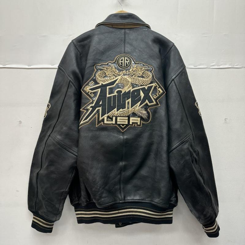 アヴィレックス 90s 龍 刺繍 バーシティ レザー ジャケット XL