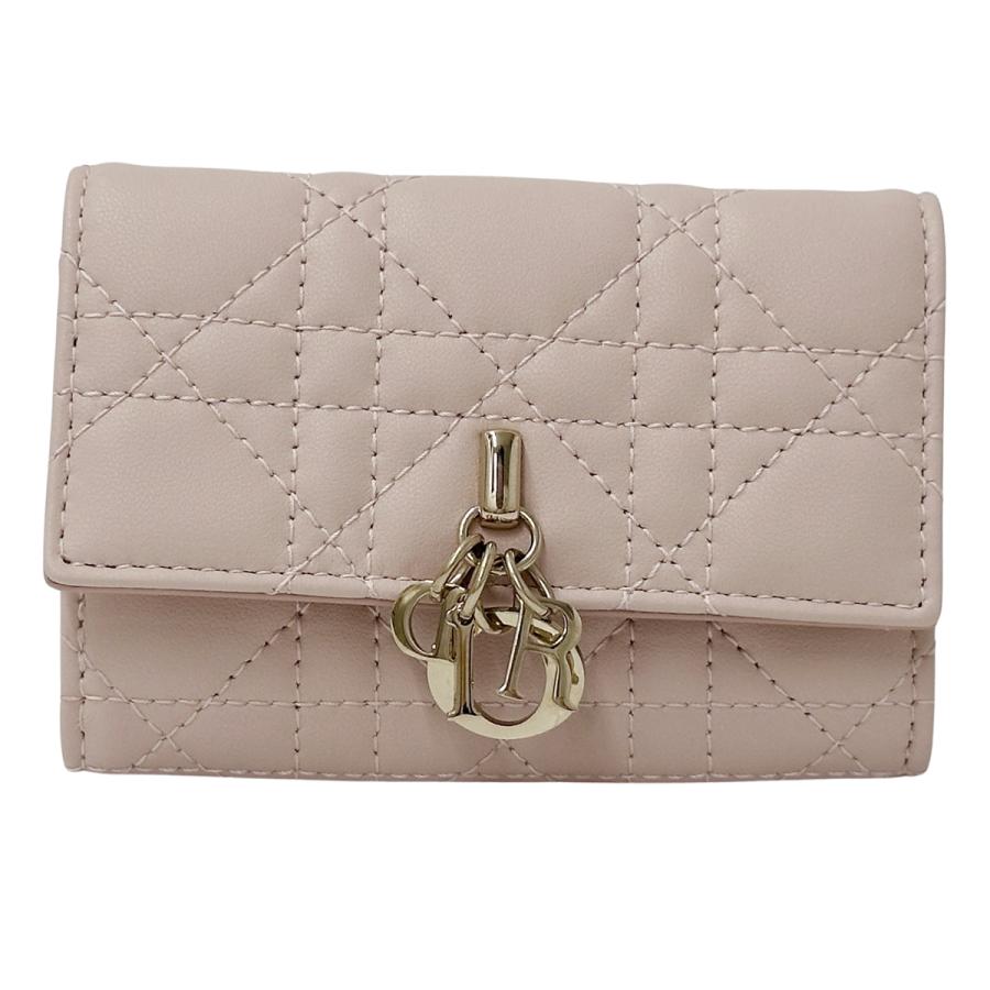 Christian Dior / 3つ折り財布/カナージュ/羊革/PNK/レディース