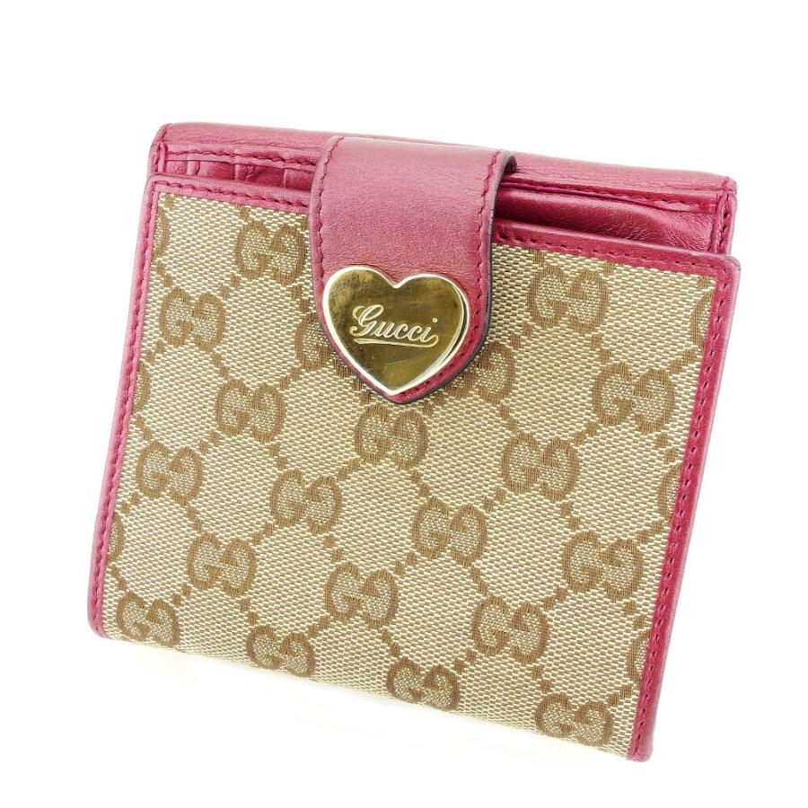 元箱付き GUCCI グッチ シマ 二つ折り財布 ピンク ハート Wホック