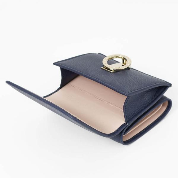 aya☆】ブルガリ バイカラー RFID 三つ折り財布 サークルロゴ ネイビー