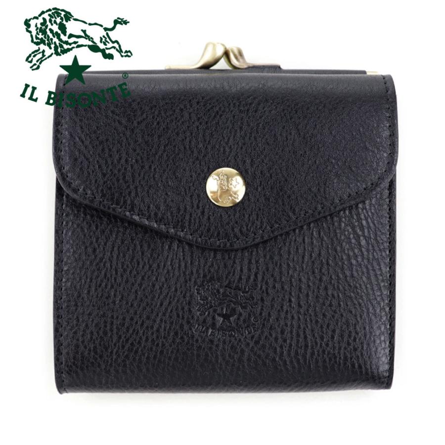 IL BISONTE（イルビゾンテ） 財布 二つ折り がま口 レザー 本革 ネロ