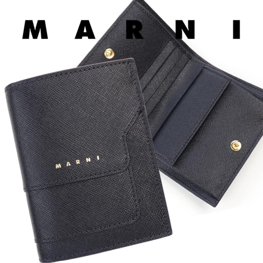 マルニ 財布 MARNI 二つ折り財布 ブラック コンパクト ミニ財布 バイ