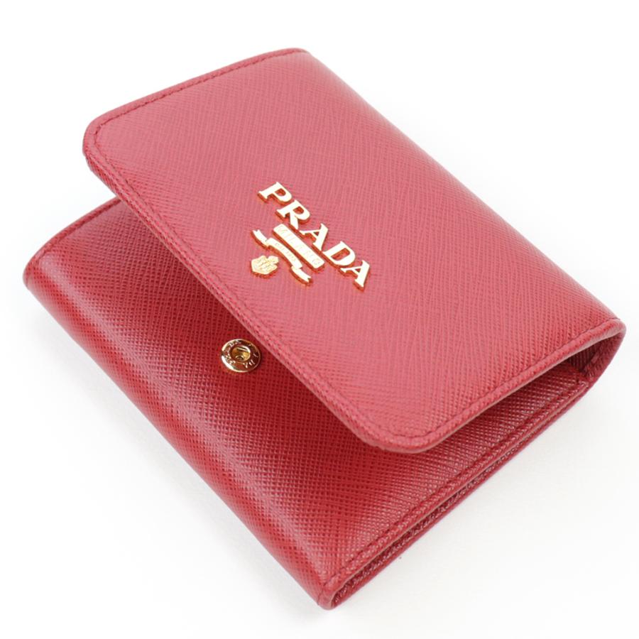 PRADA（プラダ） 財布 三つ折り フォーコ レッド ミニ財布 コンパクト