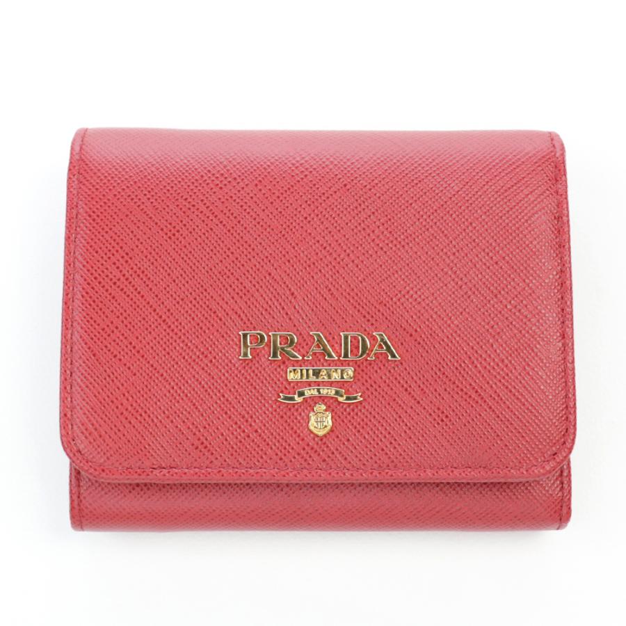 PRADA（プラダ） 財布 三つ折り フォーコ レッド ミニ財布 コンパクト