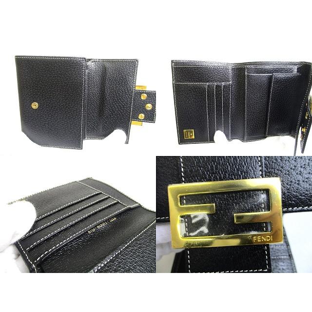 FENDI（フェンディ） レザー ゴールド金具 2つ折り コンパクト財布