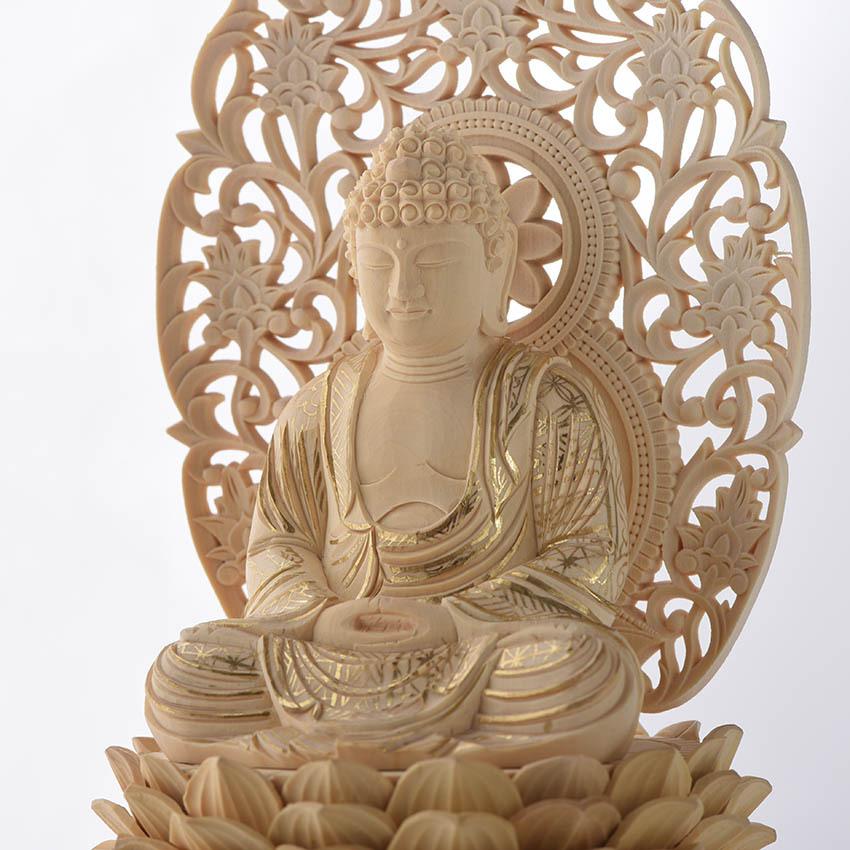 仏像 仏壇用 高級 柘植 つげ材 八角台座 2号座像 金泥仕上 ns sr 座