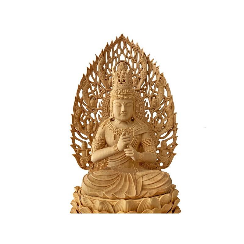 仏像 大日如来 柘植 八角台座 飛天光背 2.5寸 木彫 真言宗 本柘植