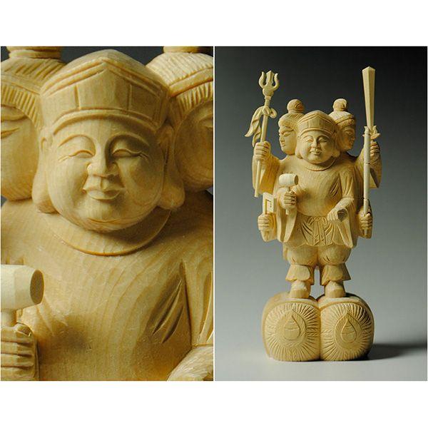 仏像【香る檜（ひのき）・三面大黒天3.5寸】出世・開運の神様 送料無料