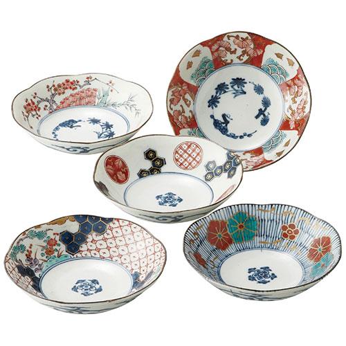 古伊万里 染付賢人漢詩輪花形中鉢 五点 赤壁賦 蘇軾 直径16.1