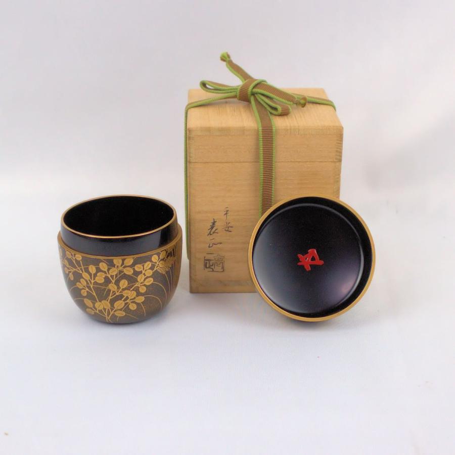 茶道具 棗 「秋草蒔絵 中棗」平安 伊藤表正作 裏千家15世家元鵬雲斎