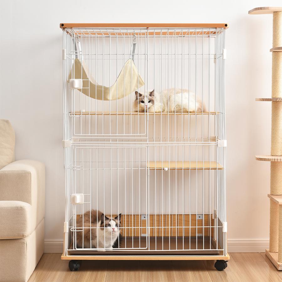 BTM 猫ケージ 2段 おしゃれ キャットケージ ハンモック付き ロック付き