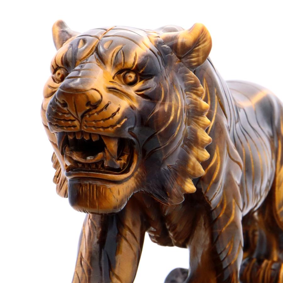 GOLD STONE タイガーアイ 虎 置物 彫刻 台座付き 2.2kg 虎眼石 風水