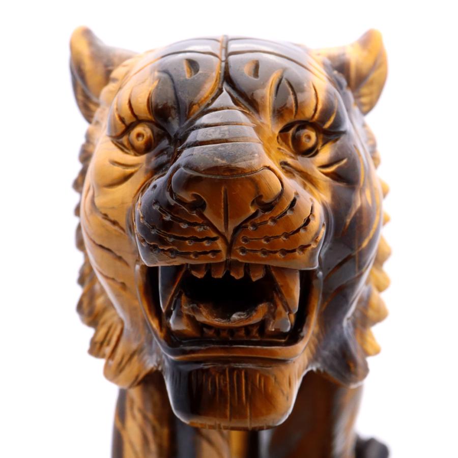 猫虎石像 マーブル石 大理石 タイガーアイ 虎目石 オブジェ