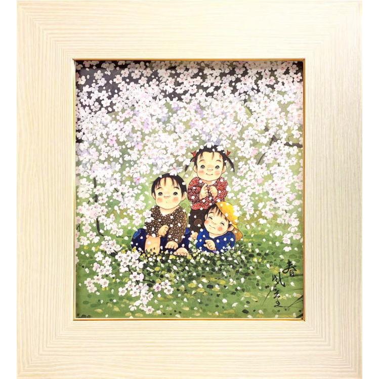 絵画 額付 ( 白 ) 油絵F4-081014人物可愛い子供たち