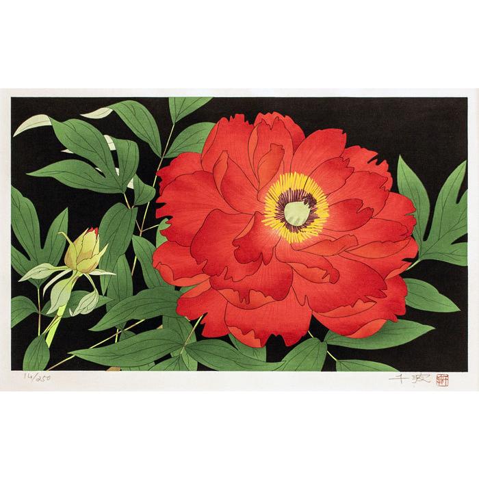 中島千波 『牡丹』花の瞬間(とき)より オリジナル木版画 絵画 日本画