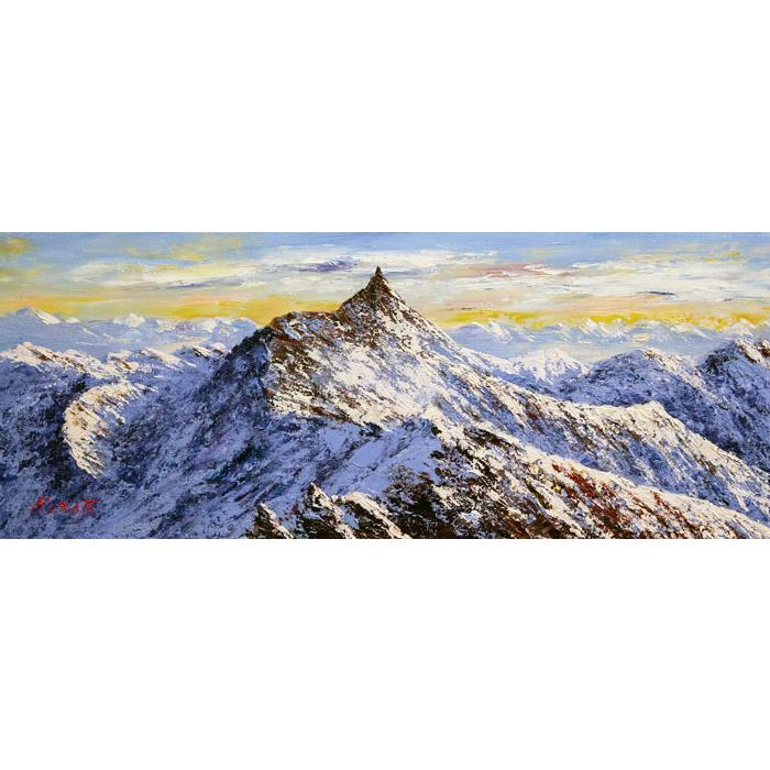 油彩画 山の風景 ホワイトフレーム 油彩画 山の風景 ホワイトフレーム