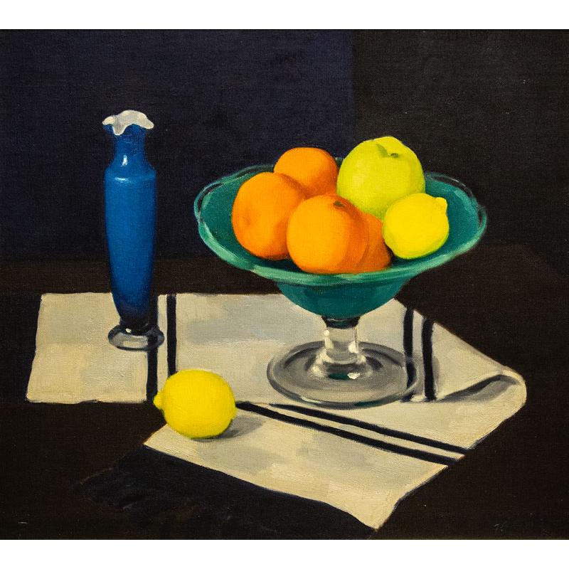 橋本博英 「 オレンジと青の静物 」 油絵 ・ 油彩画 F110 ( 10号