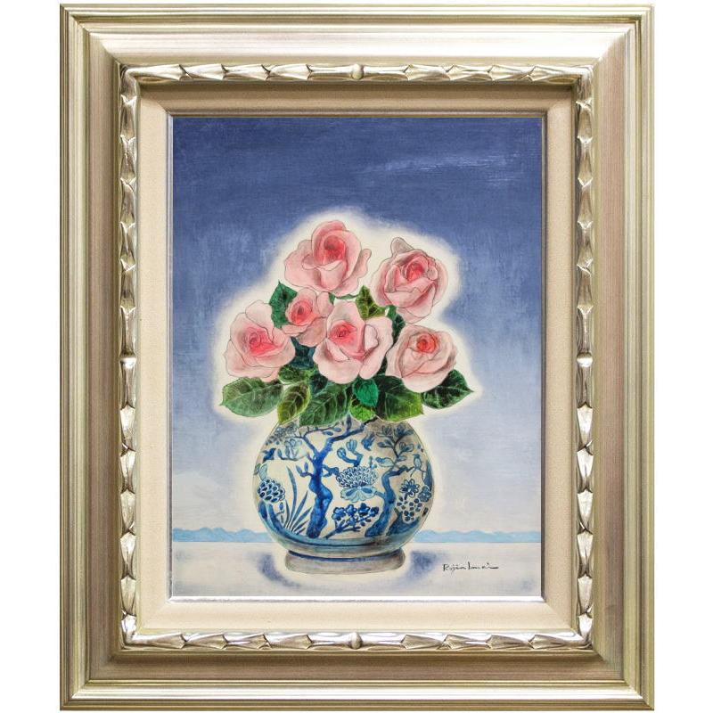 油絵 バラ 薔薇 6号 中川力 真作「ばら」 油彩6号 格調高い薔薇図名品