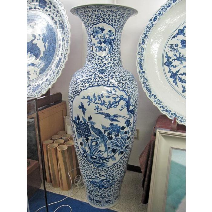 有田焼 染付花鳥図大壺 高さ約1m55cm 陶磁器 花瓶 花生 美術品