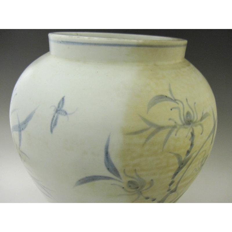 李朝 青花草花文壺 全高38cm 韓国 朝鮮 陶磁器 希少 花瓶 白磁 染付