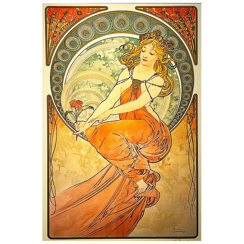 ミュシャリトグラフ複製画豪華特注額縁入り③ ミュシャ リトグラフ