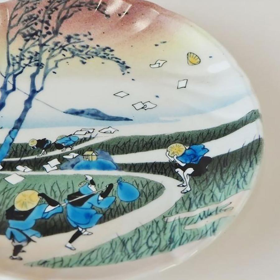 九谷焼 北斎 駿州江尻 5号飾皿：美山窯 葛飾北斎 浮世絵 九谷アート