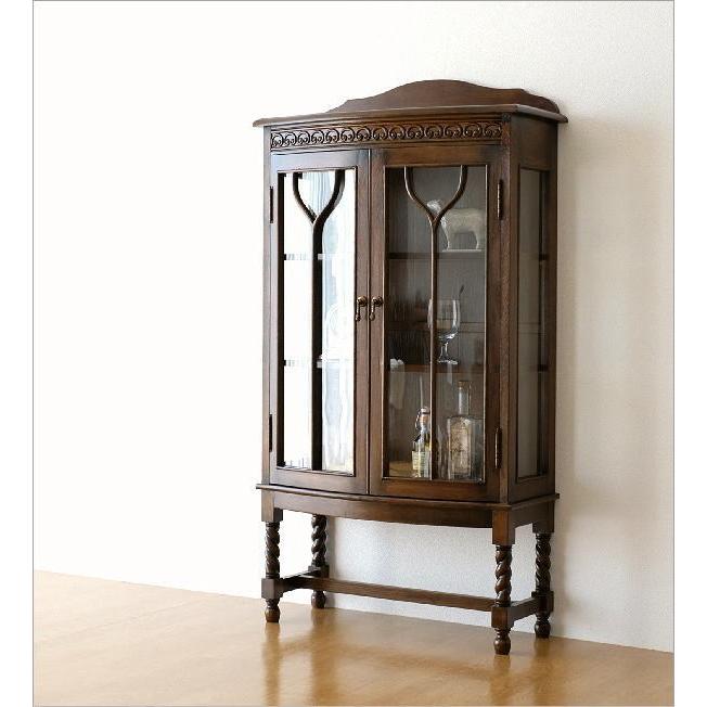 キャビネット ガラス扉 ガラスキャビネット アンティーク スリム 木製